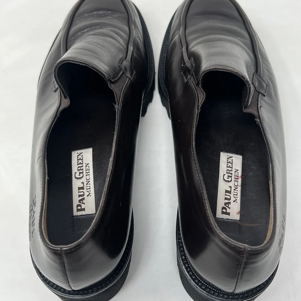 Paul Green Women's lug sole Platfrom Loafer Brown Leather Flat Slip On 8 US 10.5 - Picture 9 of 10